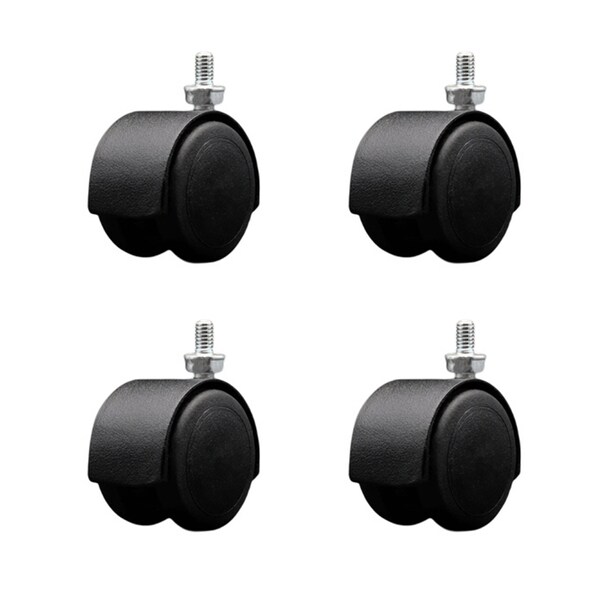 2'' Floor Safe Black Hooded Twin Wheel Caster 5/16 Threaded Stem, 4PK